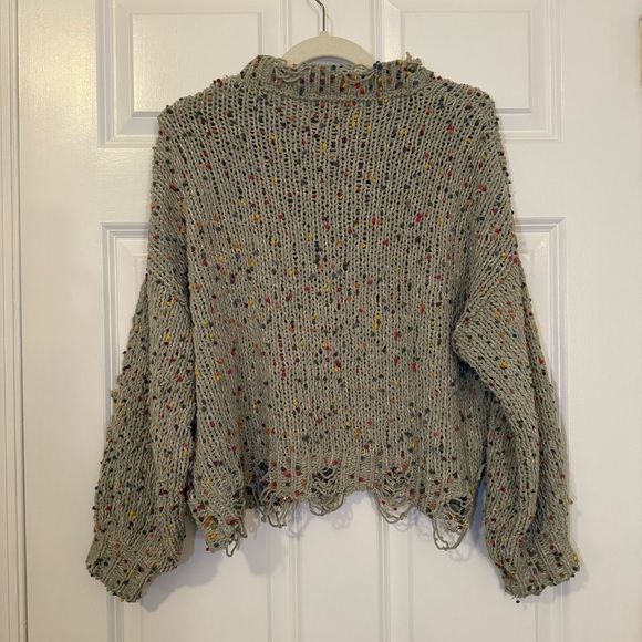 Chunky Knit, Multicolored Speckled Sweater with Distressed Hem - Picture 4 of 10